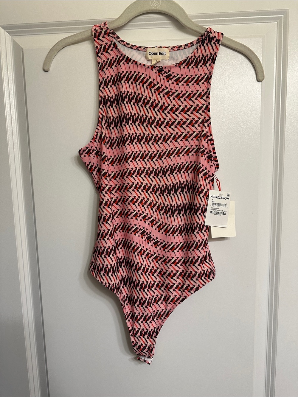 Women’s’ Open Edit Pink Patterned One-Piece thong swimsuit- Size Small